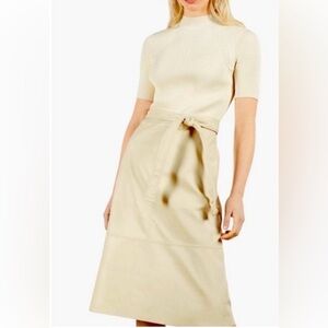 Ted Baker London Susanna Knitted And Faux Leather Midi Dress Size 2 (US6) Cream